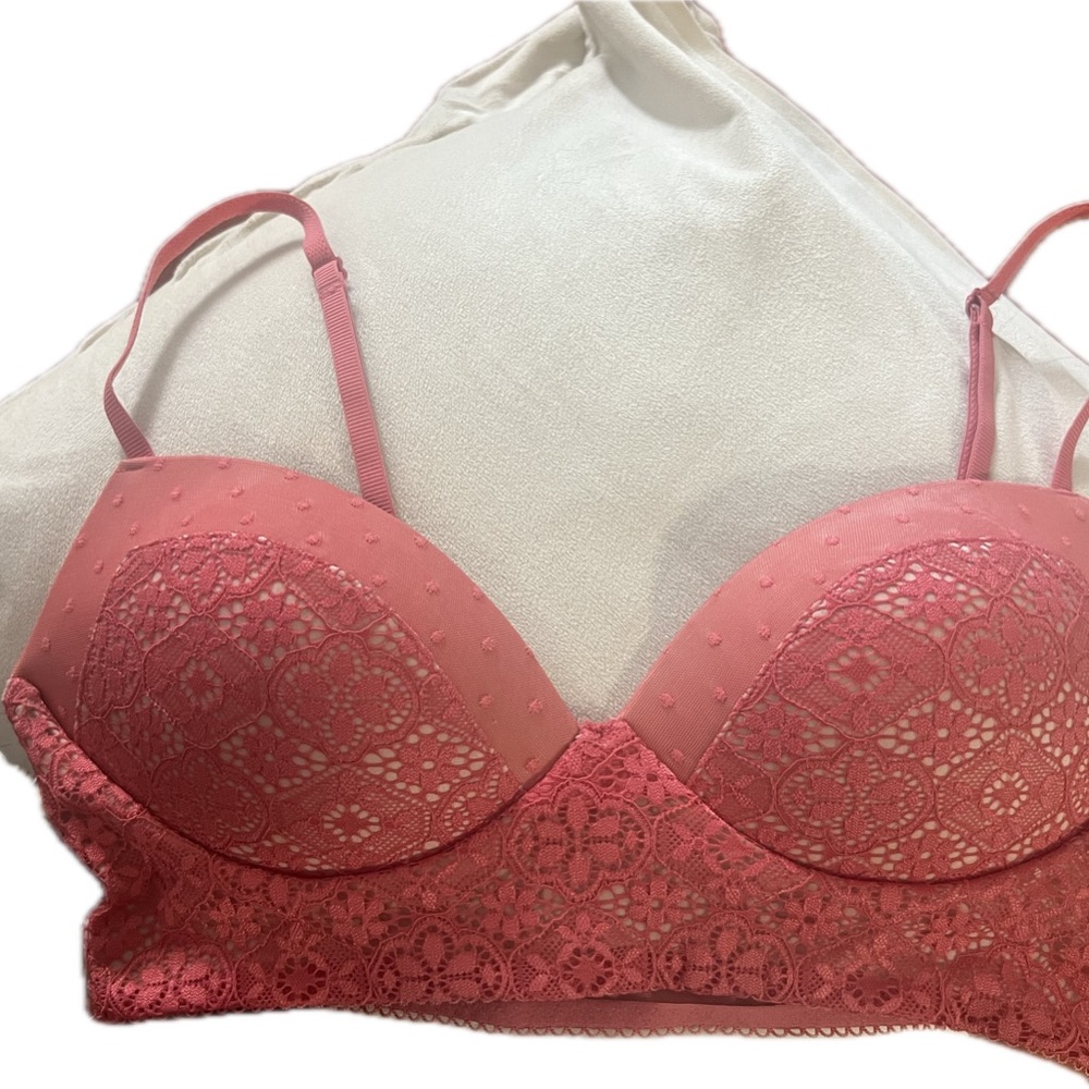 Lace Padded Bralette in Coral Pink